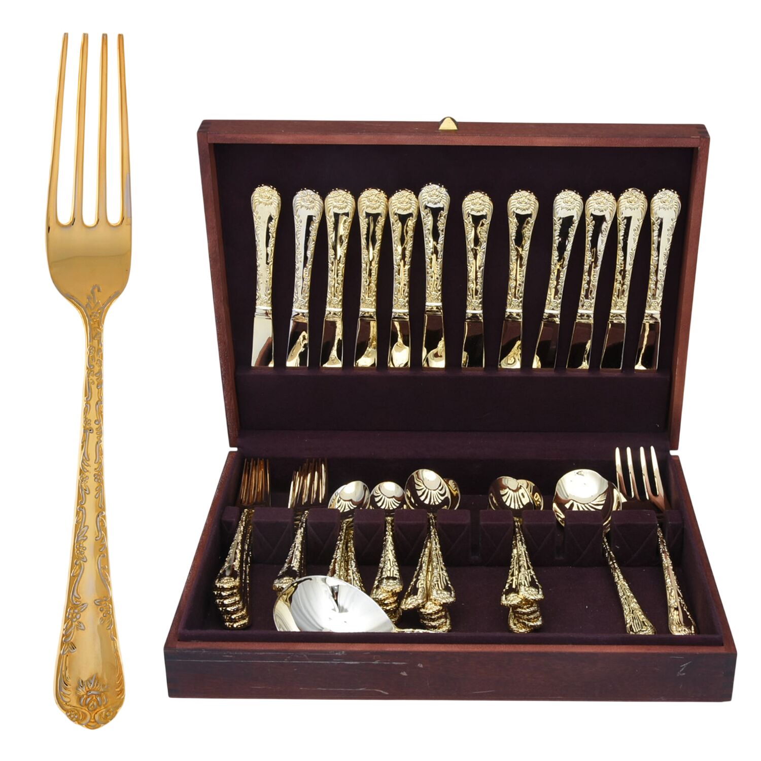 Golden Enchanted Rose (Gold Electroplate) 51  Piece Estate Set with Chest by International Silver-1
