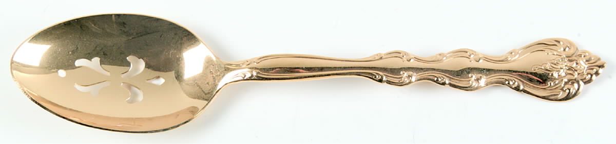 Golden Interlude (Gold Electroplate) Pierced Tablespoon (Serving Spoon) by International Silver-1