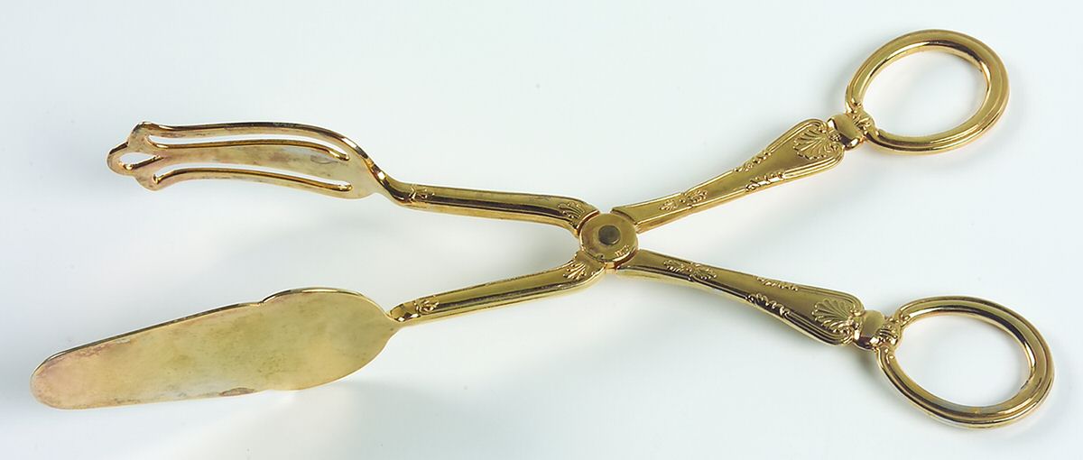Gold Kings (Gold Electroplate) Solid Piece Aspragus Tongs by International Silver-1