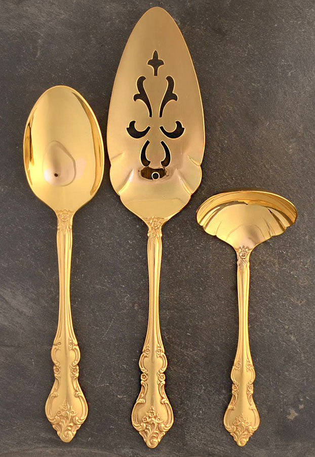 Golden Orleans (Gold Electroplate, 1981) 3 Piece Completer Set by International Silver-1