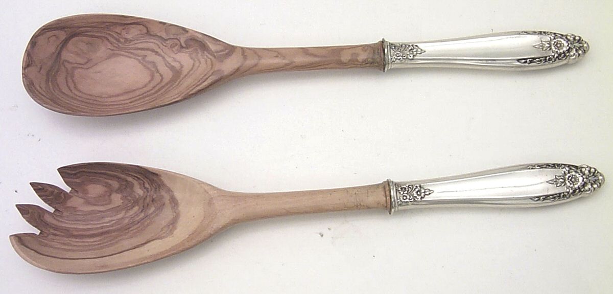 Golden Prelude (Sterling, 1988) Wooden Bowl 2 Piece Salad Set by International Silver-1