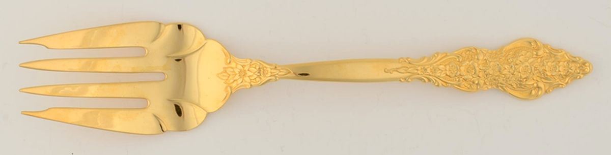 Golden Renaissance (Gold Electroplate) Medium Solid Cold Meat Serving Fork by International Silver-1