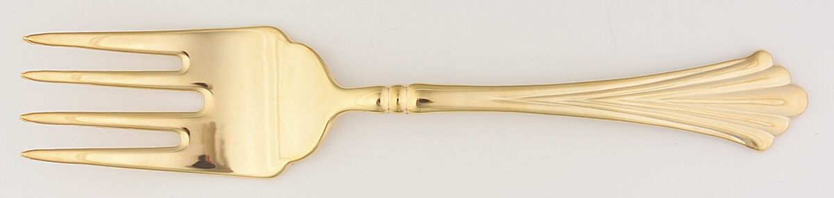 Golden Royal Plume (Gold Electroplate) Medium Solid Cold Meat Serving Fork by International Silver-1
