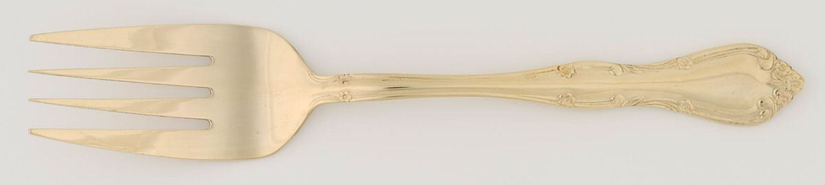 Golden Rose Tiara (Gold Electroplate) Medium Solid Cold Meat Serving Fork by International Silver-1