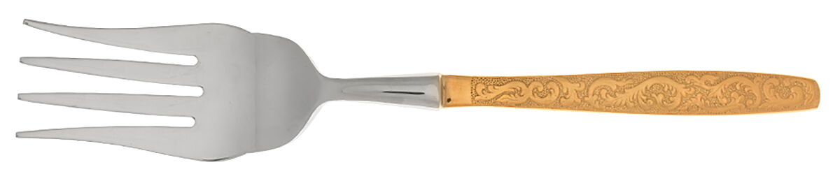 Golden Scroll-Americana Golden Heritage Cold Meat Fork Large, Stainless Tines HC by International Silver-1