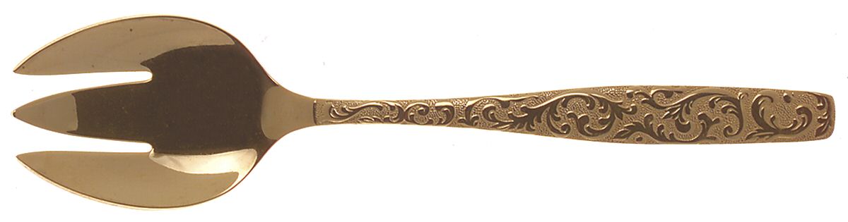 Golden Scroll-Americana Golden Heritage Small Solid Cold Meat Serving Fork by International Silver-1