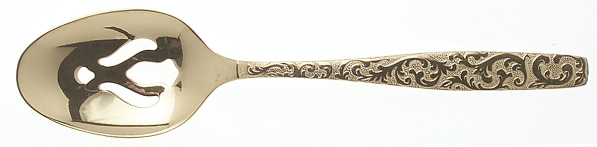 Golden Scroll-Americana Golden Heritage Pierced Tablespoon (Serving Spoon) by International Silver-1
