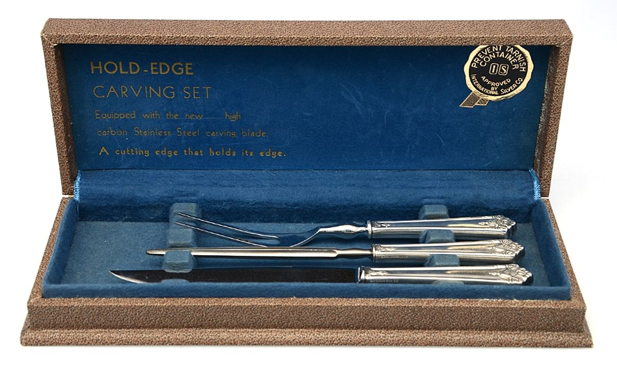 Her Majesty (Silverplate, 1931) Small Steak 3-Piece Carving Set with Stainless Blade by International Silver-1