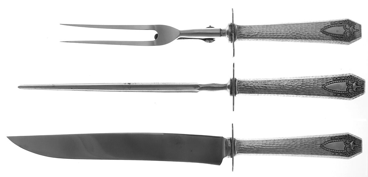 Heraldic (Silverplate, 1916) Large 3-Piece Roast Carving Set w/ Stainless Blade by International Silver-1