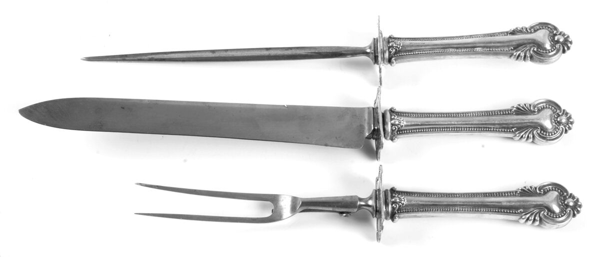Irene (Sterling, 1902) Large 3-Piece Roast Carving Set w/ Stainless Blade by International Silver-1