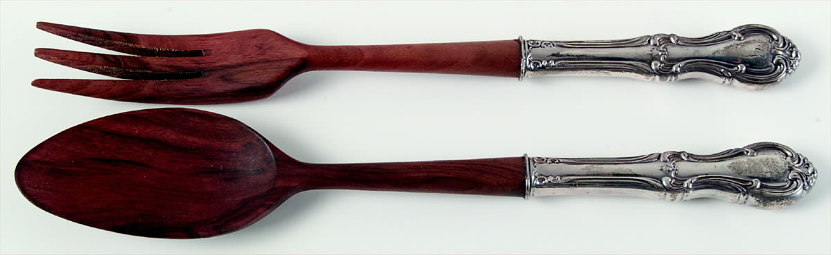 Joan of Arc (Sterling, 1940) Wooden Bowl 2 Piece Salad Set by International Silver-1