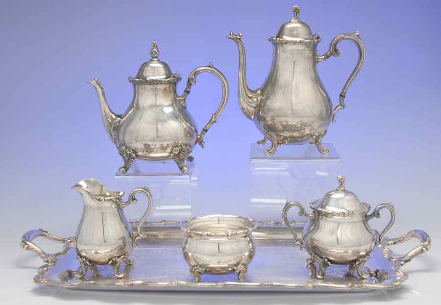Joanne (Silverplate, Hollowware) 6-Piece Plated Tea Set (Waste & Tray) by International Silver-1