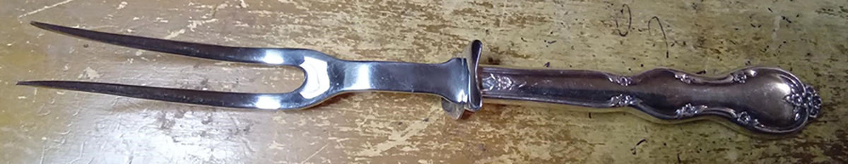 Juliette (Silverplate, 1965) Small Steak Carving Fork with Stainless Prongs by International Silver-1