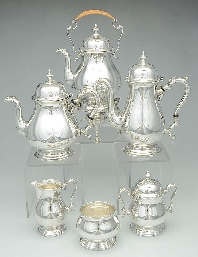 Kenilworth (Sterling, Holloware) 6 Piece Tea Set (SCP, STP, SCR, SSU, SWB, SKES) by International Silver-1