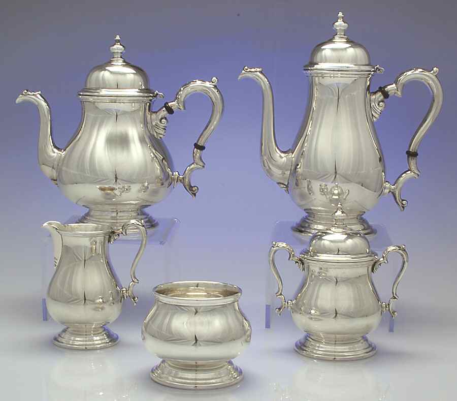 Kenilworth (Sterling, Holloware) 5 Piece Tea Set (SCP, STP, SCR, SSU, SWB) by International Silver-1