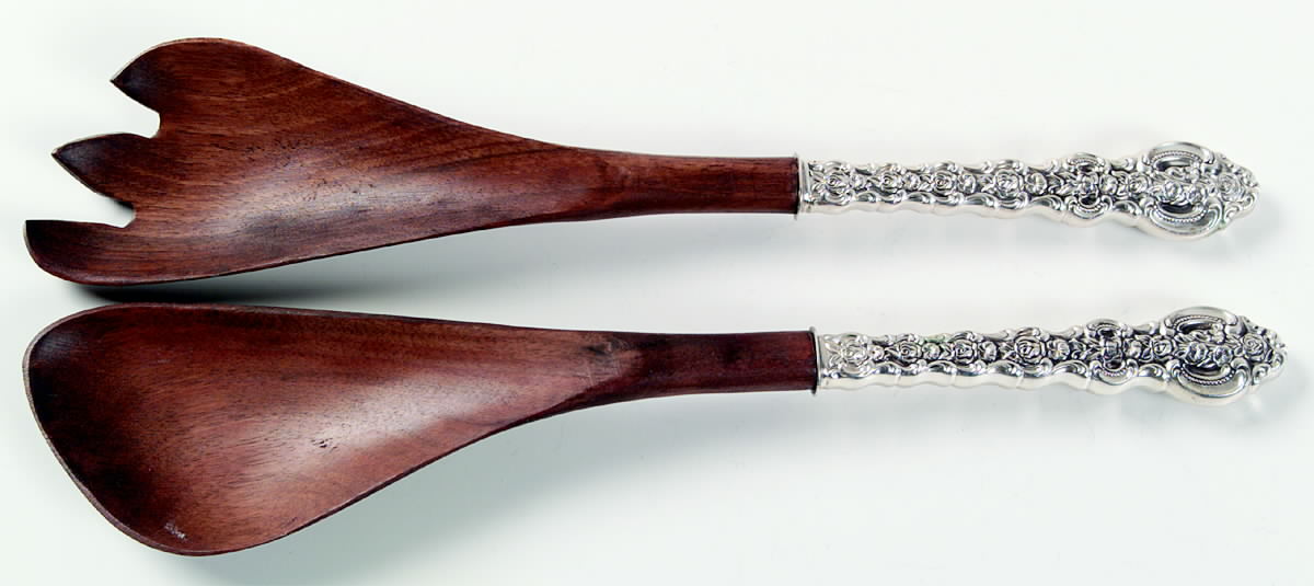 King Louis (Sterling, 1971) Wooden Bowl 2-Piece Salad Set by International Silver-1