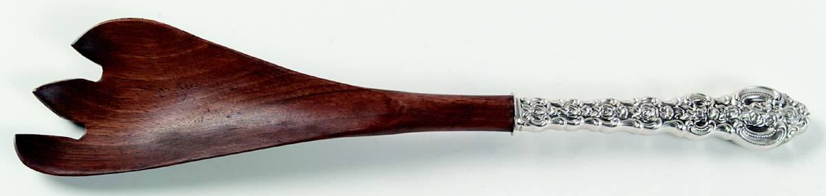 King Louis (Sterling, 1971) Salad Serving Fork with Wooden Prongs by International Silver-1