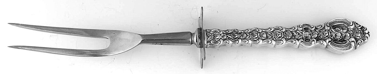 King Louis (Sterling, 1971) Small Steak Carving Fork with Stainless Prongs by International Silver-1