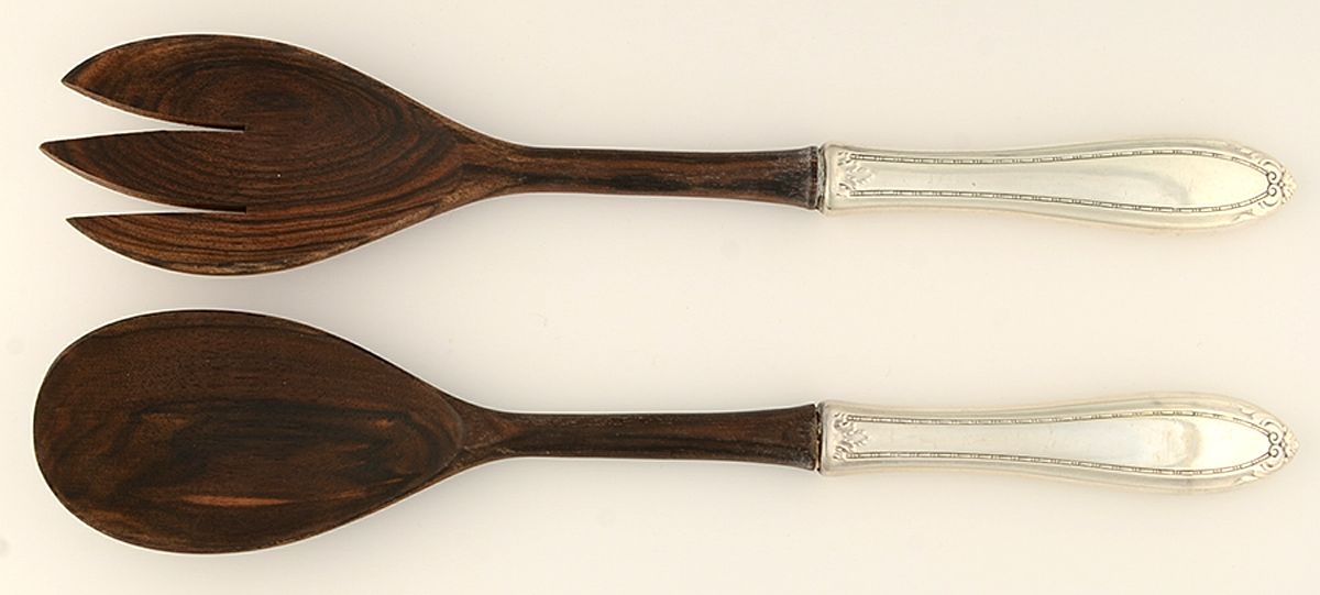 Lady Betty (Sterling, 1920) Wooden Bowl 2-Piece Salad Set by International Silver-1