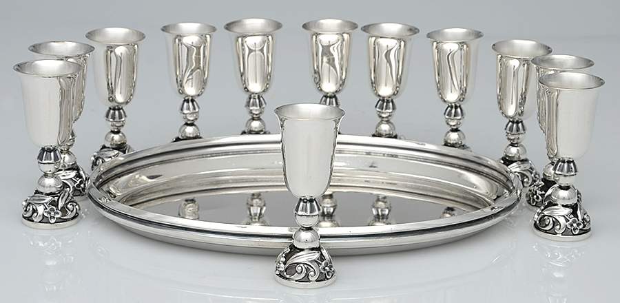 La Paglia Designed (Sterling, Hollowware) Cordial - Set of 12 with Oval Tray by International Silver-1