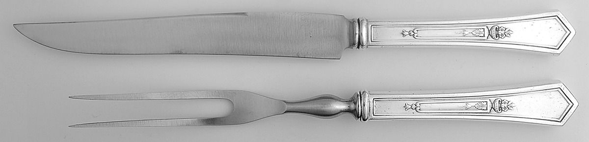 La Touraine (Silverplate, 1920) Small Stainless Blade 2-Piece Steak Carving Set by International Silver-1