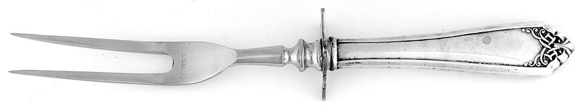 Leicester (Sterling, 1911, No Monograms) Small Carving Fork W/Sterling Guard by International Silver-1