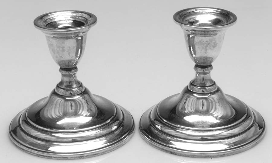 Lord Saybrook (Sterling, Hollowware) Pair of Weighted Console Candleholders by International Silver-1
