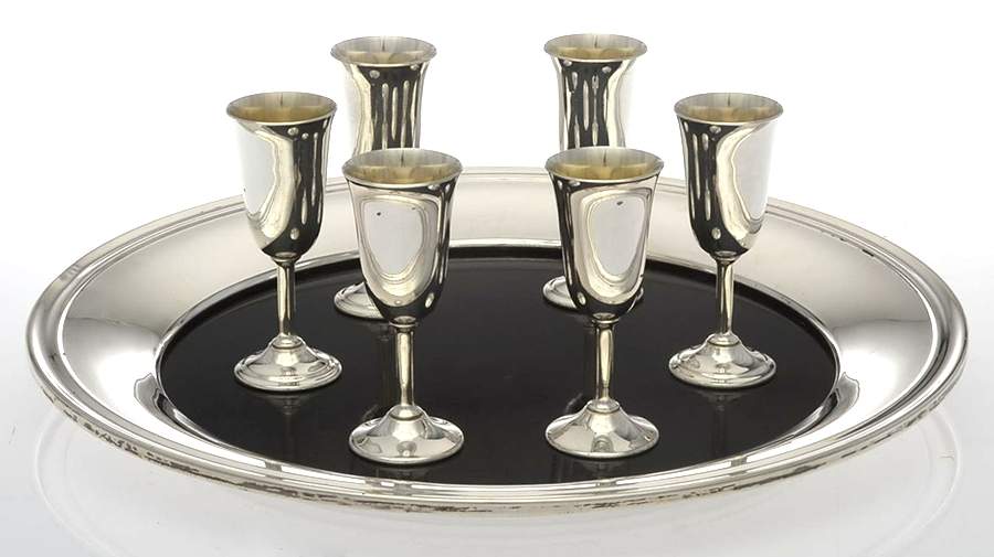 Lord Saybrook (Sterling, Hollowware) (Set of 6) Cordial Set with Lucite Tray by International Silver-1