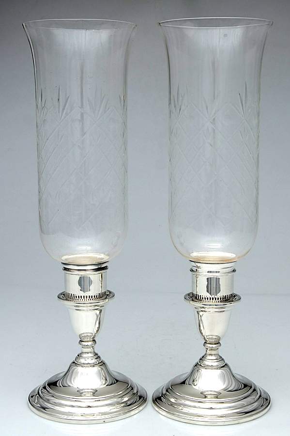 Lord Saybrook (Sterling, Hollowware) Pair of Weighted Hurricane Lamp & Globe by International Silver-1
