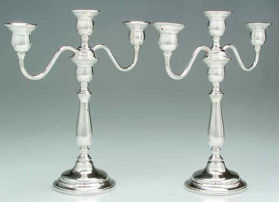 Lord Saybrook (Sterling, Hollowware) Pair of Weighted 3 Light Candelabra by International Silver-1