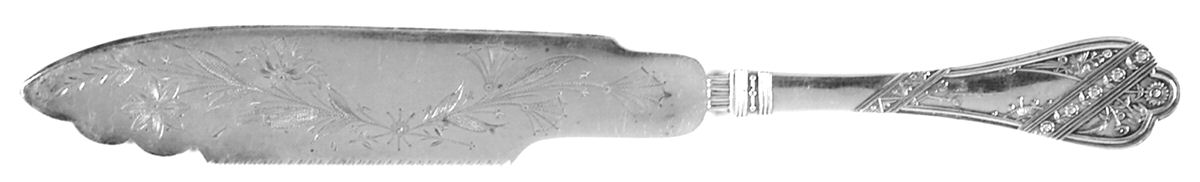 Lyonnaise (Silverplate, 1879) Solid Bright Cut Cake Saw by International Silver-1