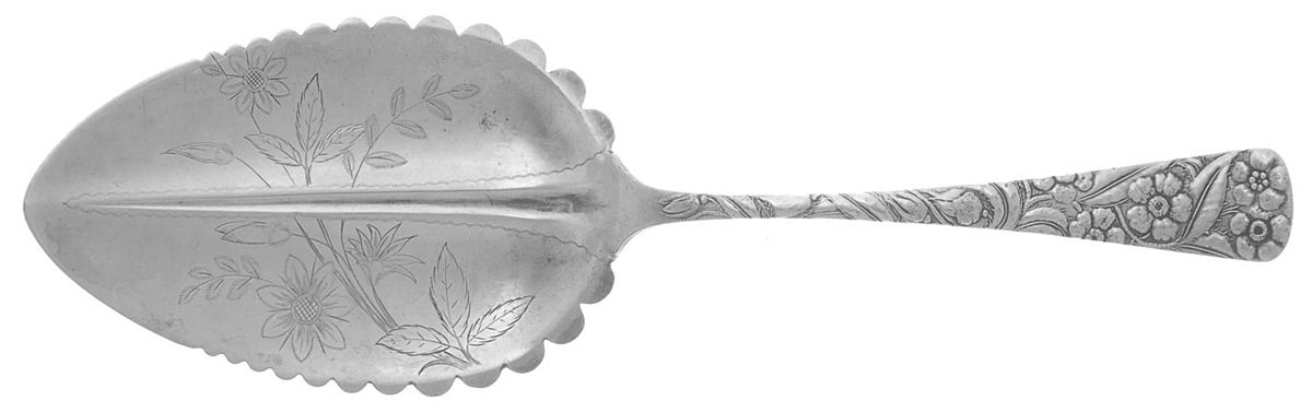 Magnolia (Silverplate, 1891) Large Solid Bright Cut Pie Knife by International Silver-1