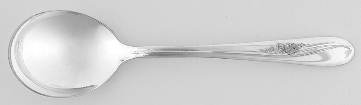 Meadow Flower (Silverplate, 1940) Round Bowl Soup Spoon (Bouillon) by International Silver-1