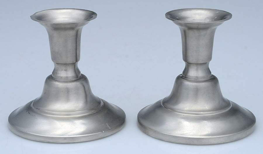 Pewter Hollowware Pair of 3" Console Candleholders by International Silver-1