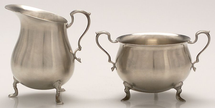 Pewter Hollowware Mini Creamer and Open Sugar Set by International Silver-1