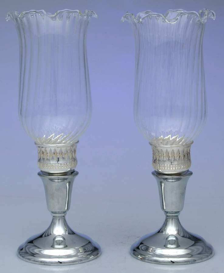 Silverplate Hollowware Pair of Hurricane Lamps & Globes by International Silver-1
