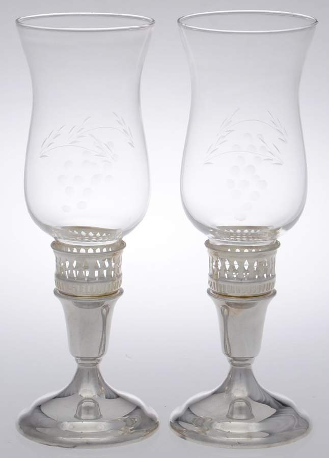 Silverplate Hollowware Pair of Hurricane Lamps & Globes by International Silver-1