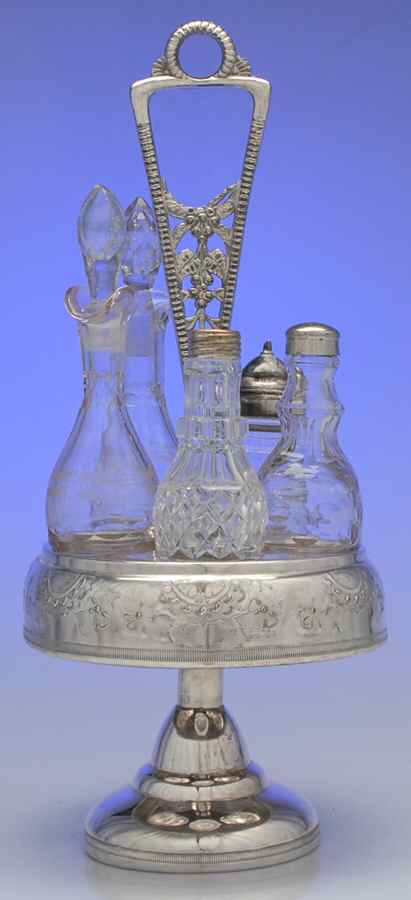 Silverplate Hollowware 6 Pc Condiment (5 Glass Bottles w/Holder) by International Silver-1