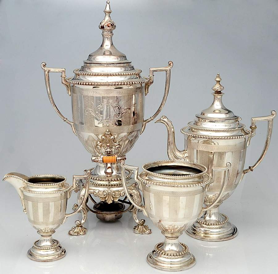 Silverplate Hollowware 4 Piece Coffee Set w/Samovar (PCP, PCR, PSUO, SAMB) by International Silver-1