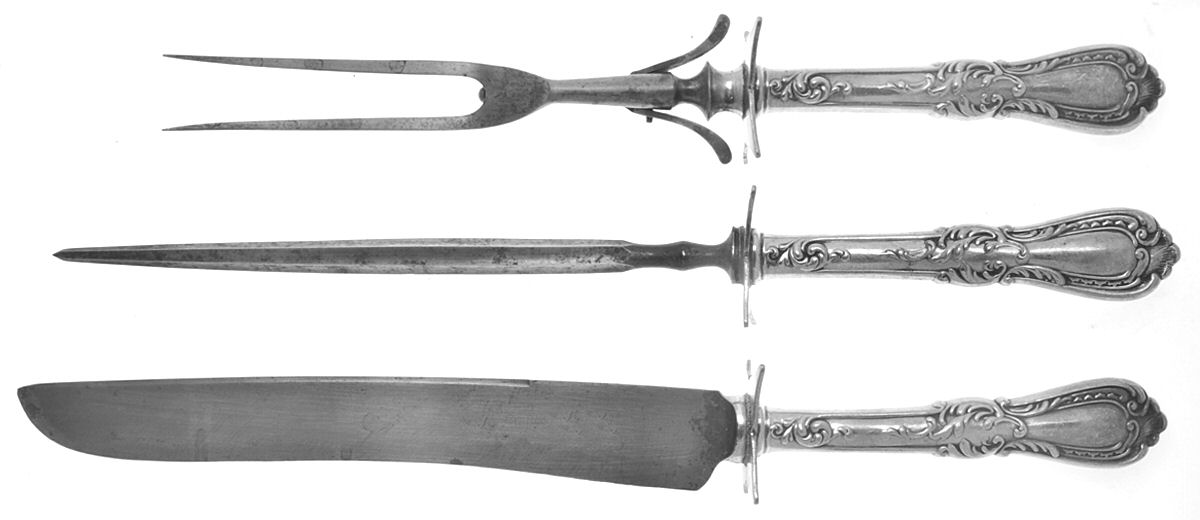 Navarre (Silverplate, 1890) Large 3-Piece Roast Carving Set w/ Stainless Blade by International Silver-1