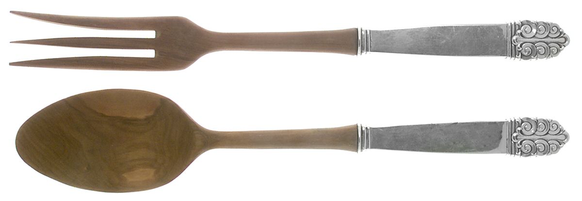 Northern Lights (Sterling, 1946, Glossy) Wooden Bowl 2-Piece Salad Set by International Silver-1