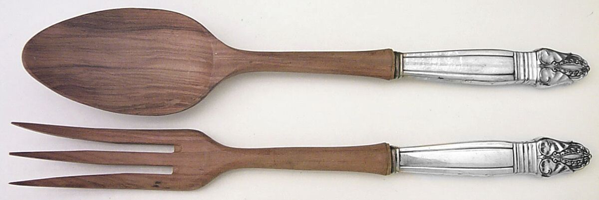 Norse (Sterling, 1937) Wooden Bowl 2-Piece Salad Set by International Silver-1