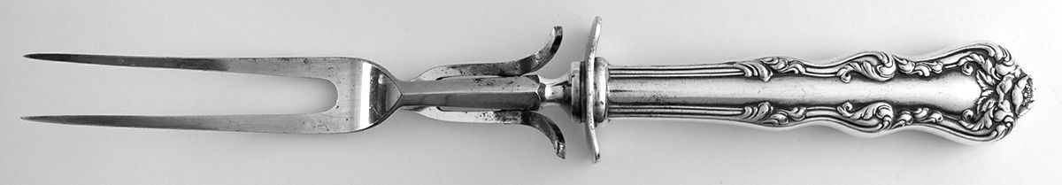 Orient-Venice (Silverplate, 1904) Small Steak Carving Fork with Stainless Prongs by International Silver-1