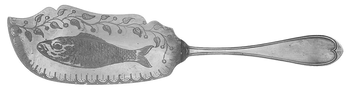 Oval (Silverplate, 1855) Large Solid Bright Cut Fish Serving Knife by International Silver-1