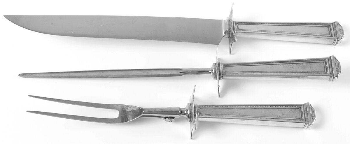Pantheon (Sterling, 1920, No Monograms) Large 3-Piece Roast Carving Set w/ Stainless Blade by International Silver-1