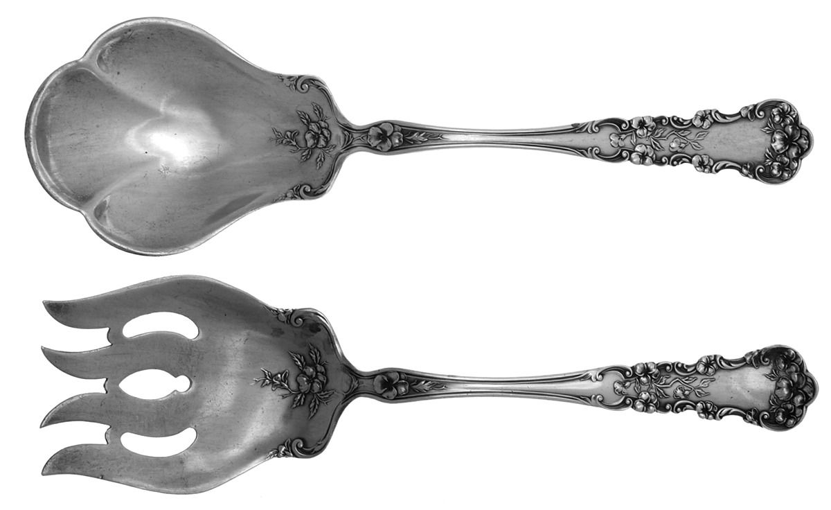 Pansy (Sterling, 1909, No Monograms) (2 Pc) Solid Salad Set by International Silver-1