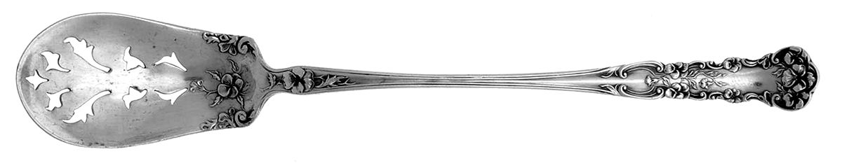 Pansy (Sterling, 1909, No Monograms) Pierced Bowl Short Handle Olive Spoon by International Silver-1