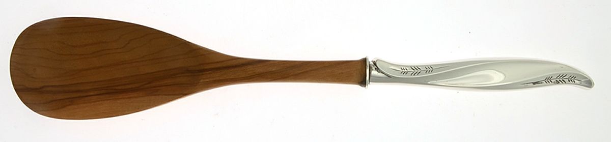 Pine Spray (Sterling, 1957) Salad Serving Spoon with Wooden Bowl by International Silver-1