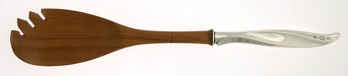 Pine Spray (Sterling, 1957) Salad Serving Fork with Wooden Prongs by International Silver-1