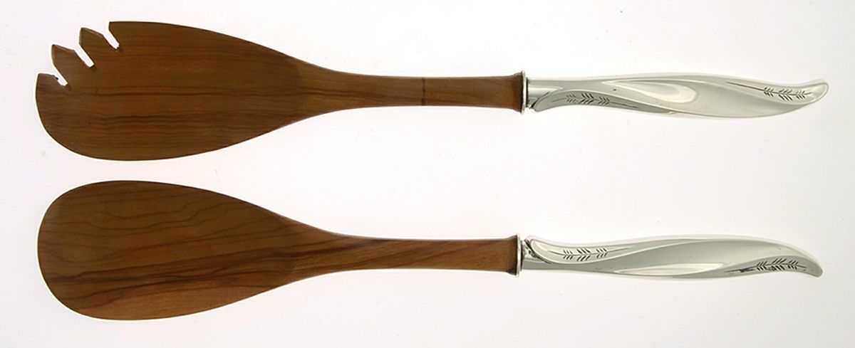 Pine Spray (Sterling, 1957) Wooden Bowl 2-Piece Salad Set by International Silver-1